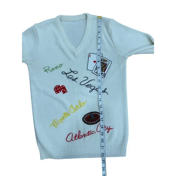 Sir Robert Embroidered Casino-Themed V-Neck Sweater Vintage Vegas Reno Gamble XS - Picture 5 of 5